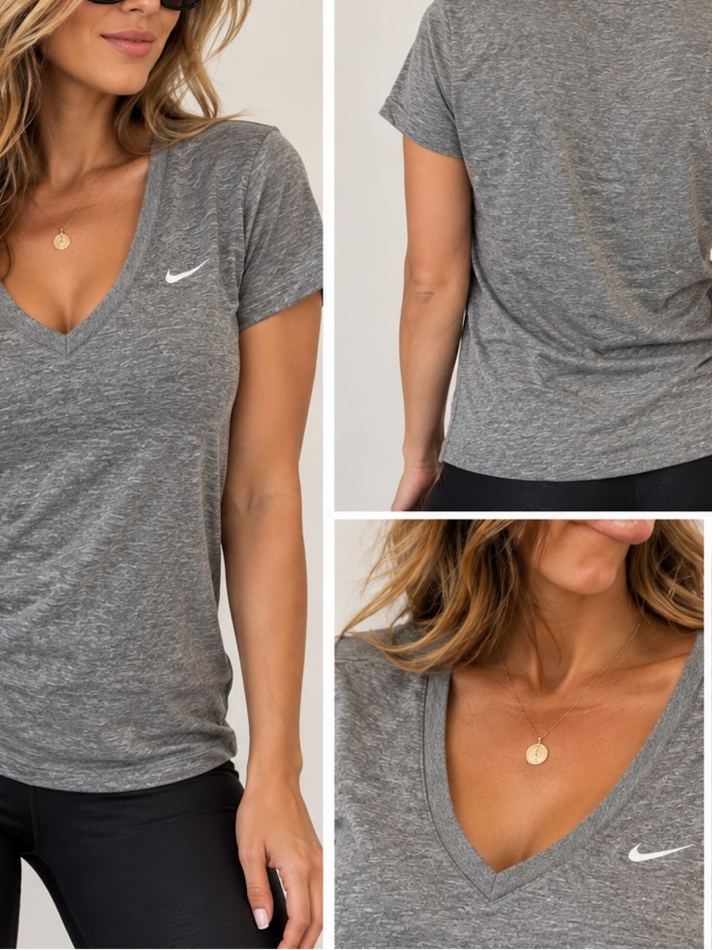 NIKE 🩶 Women’s Gray Heather Dri-FIT V-Neck Tee